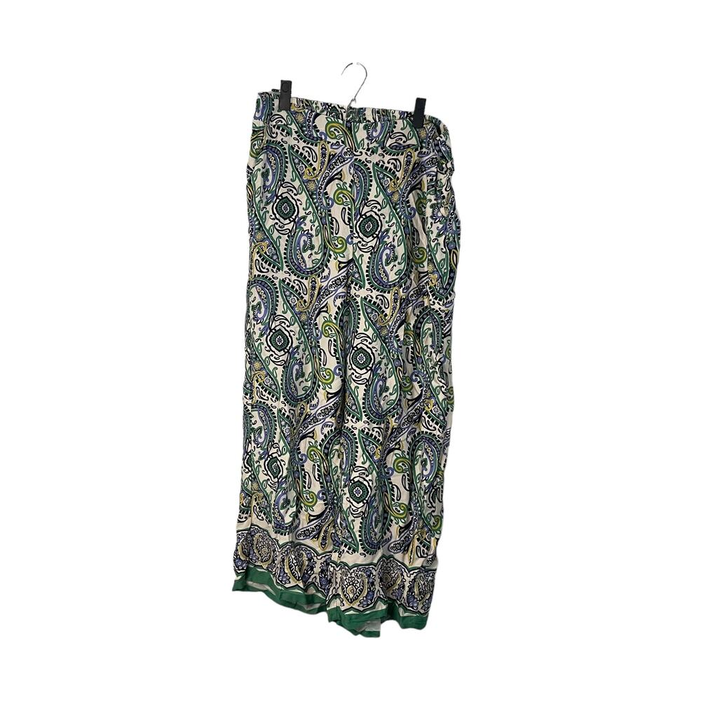 NWT Haute Hippie blue green paisley flowy wide leg pants - XL